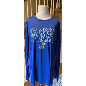 Champion Elite Kansas Jayhawks Long Sleeve Athletic T Shirt Men's 2XL Blue Red